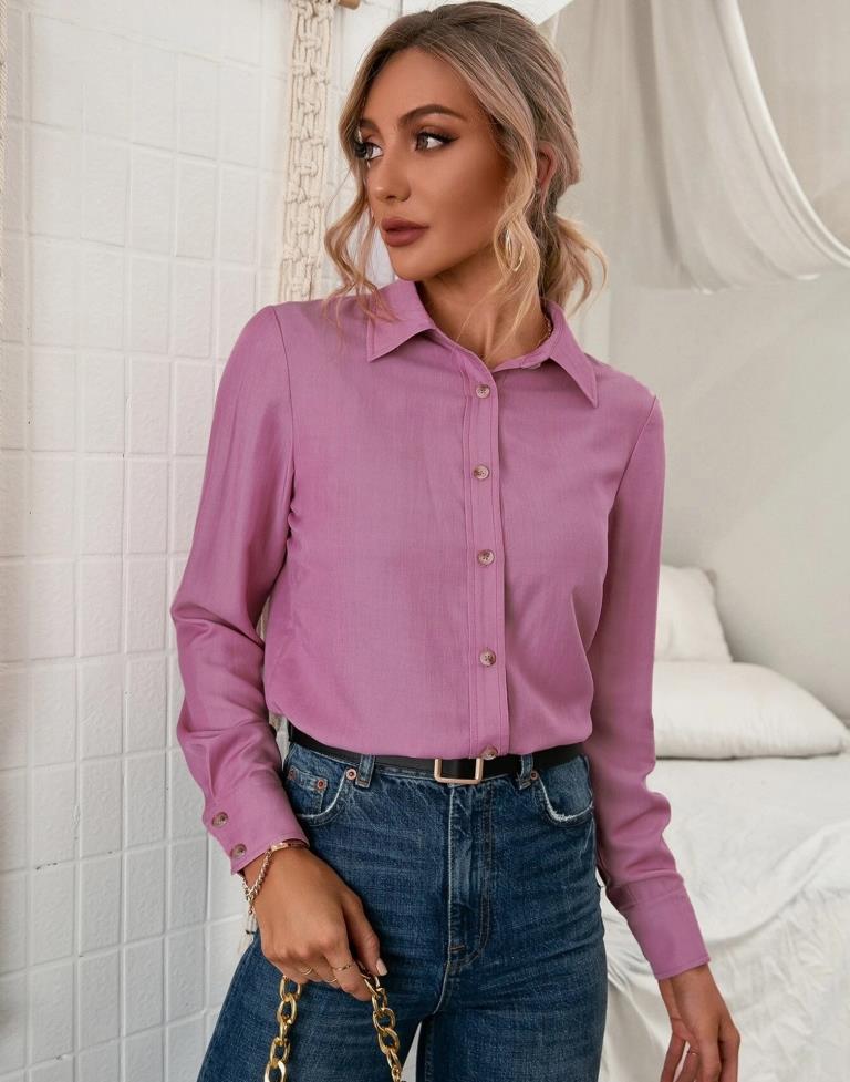 Pink Crepe Plain Shirt Top