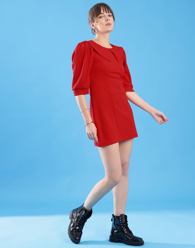 Red Lycra Plain Straight Dress
