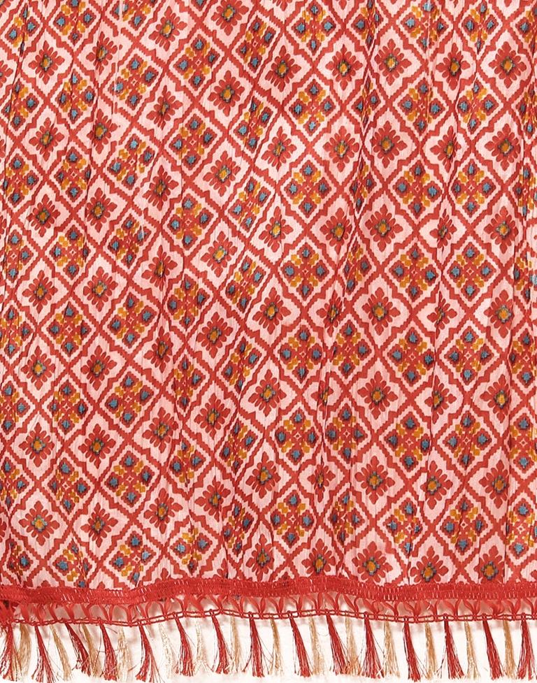 Orange Chinnon Embroidery Flared Kurta Kurti With Pant And Dupatta | Leemboodi
