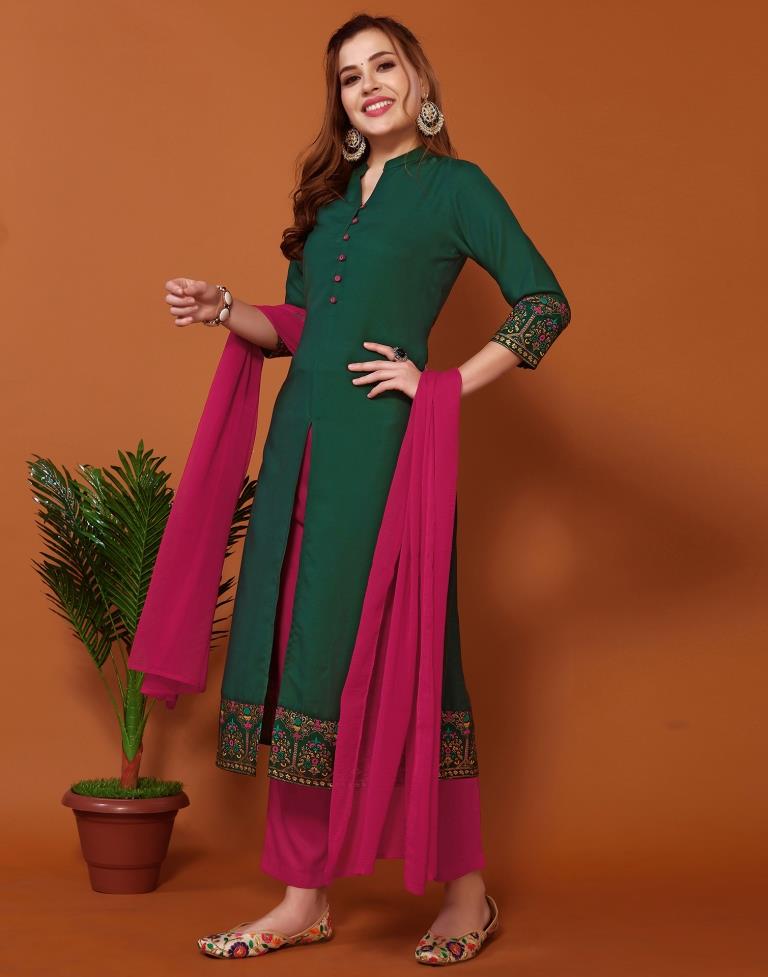 Embroidered GREEN EMBROIDERY CHINNON SILK KURTA SET 38KBD474 at Rs 636 in  Surat