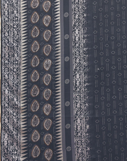 Dark Blue Cotton Printed Straight Kurti With Pant And Dupatta | Leemboodi