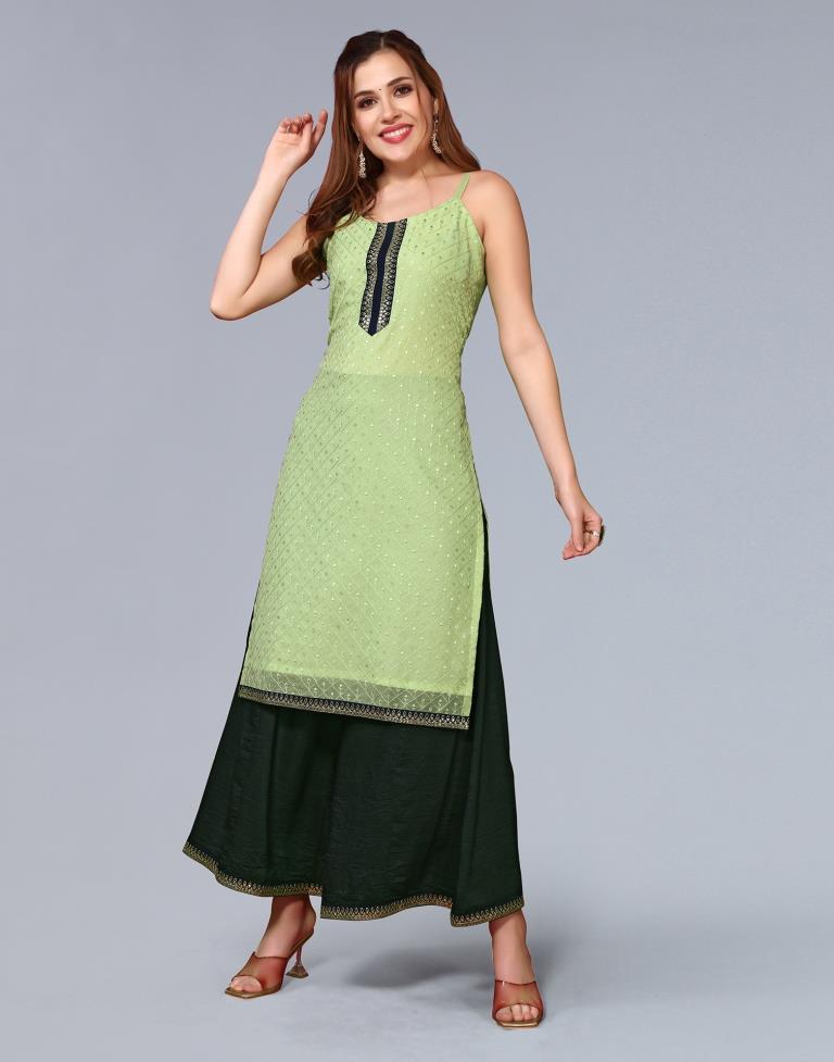 Mint Green Embroidery Georgette Straight Kurta With Pant And Dupatta