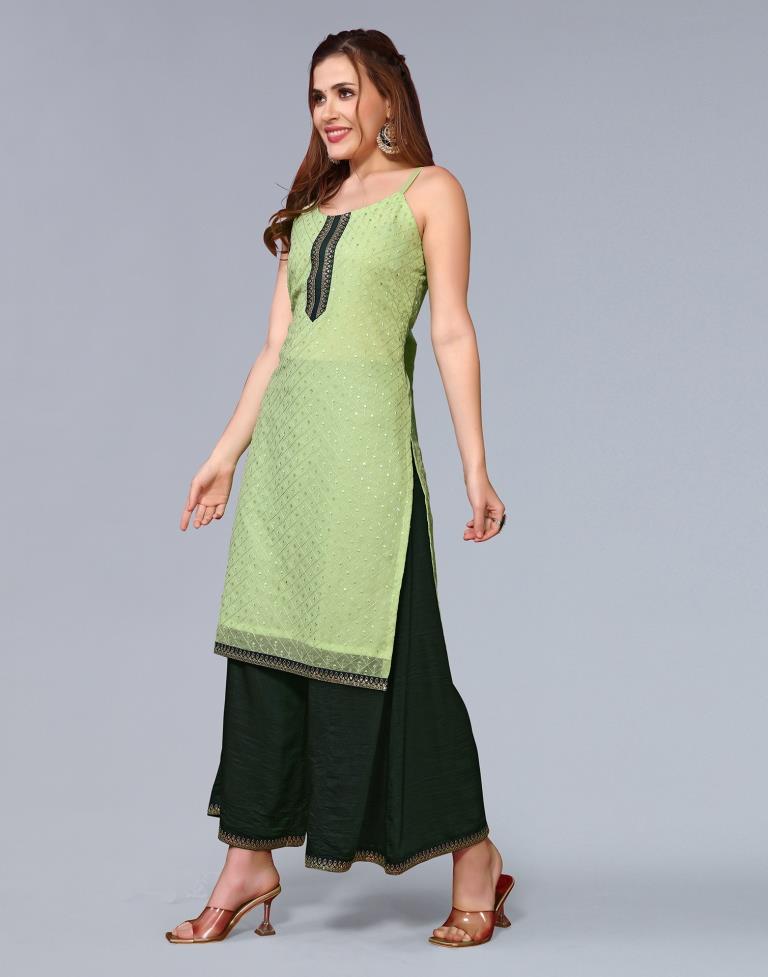 Mint Green Embroidery Georgette Straight Kurta With Pant And Dupatta