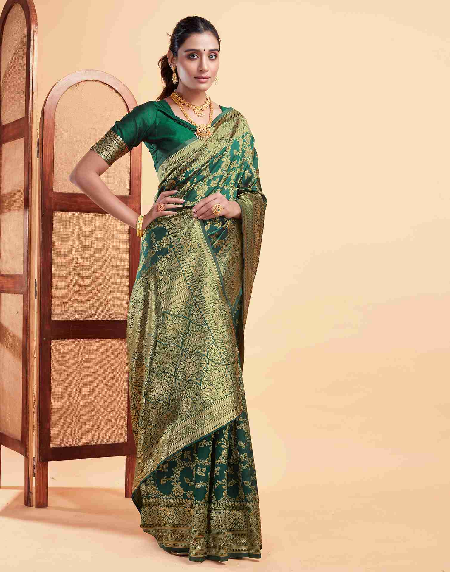Dark Green Banarasi Silk Saree