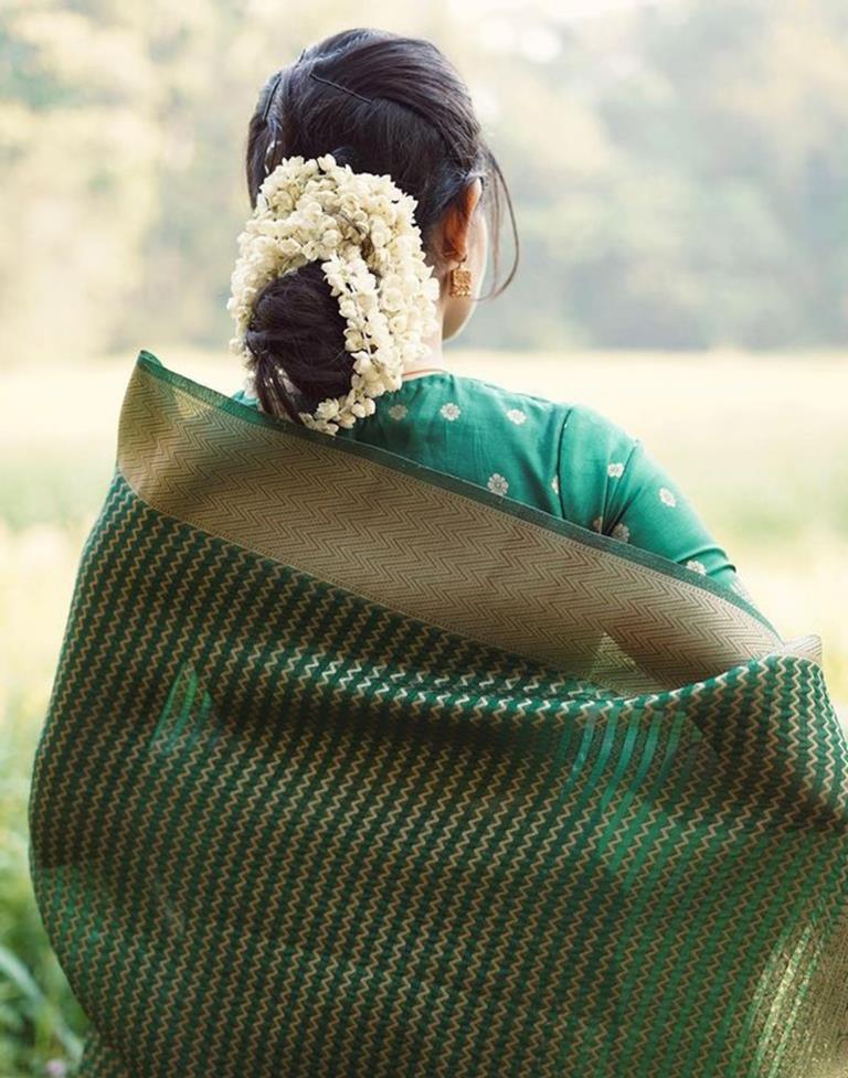 Bottle Green Kanjivaram Silk Woven Saree