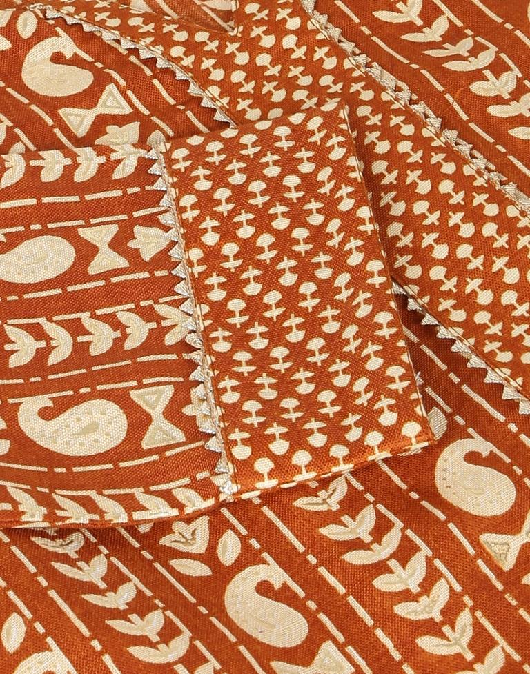 Brown Printed Kurta With Pant And Dupatta