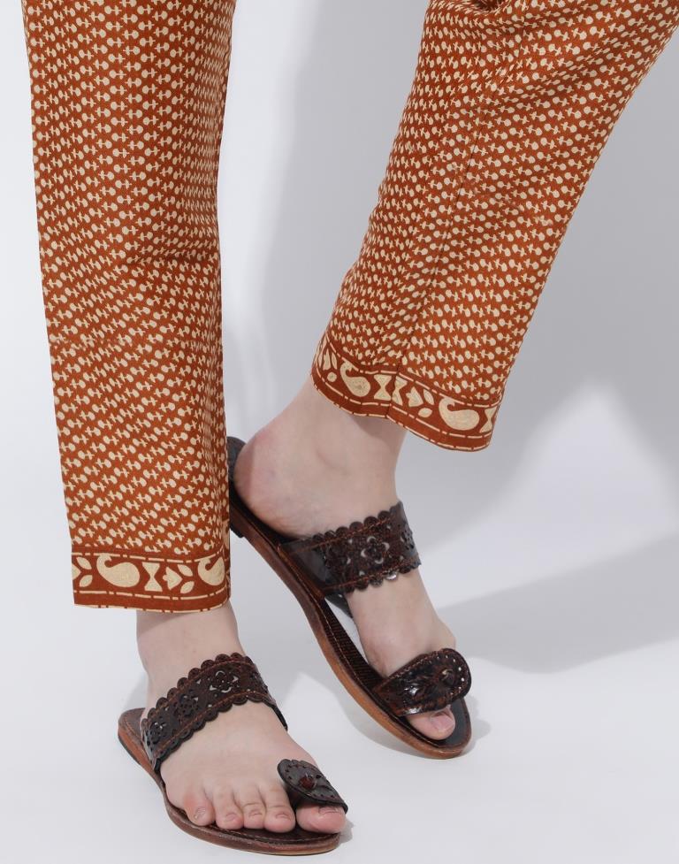 Brown Printed Kurta With Pant And Dupatta