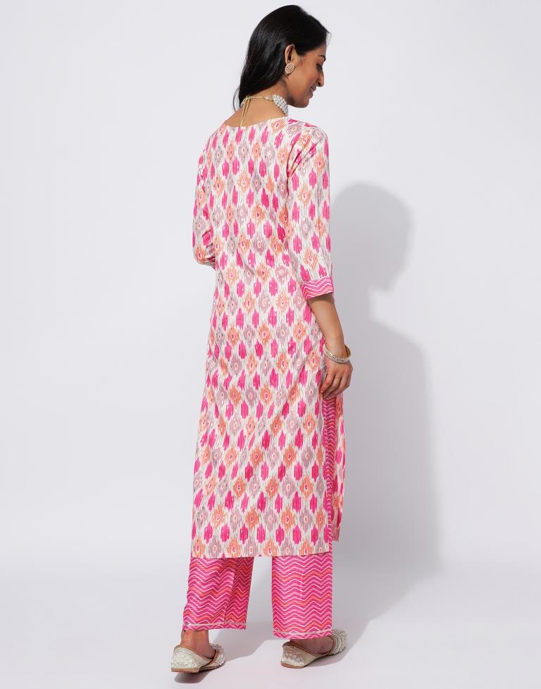 Pink Printed Rayon Straight Kurta With Pant And Dupatta