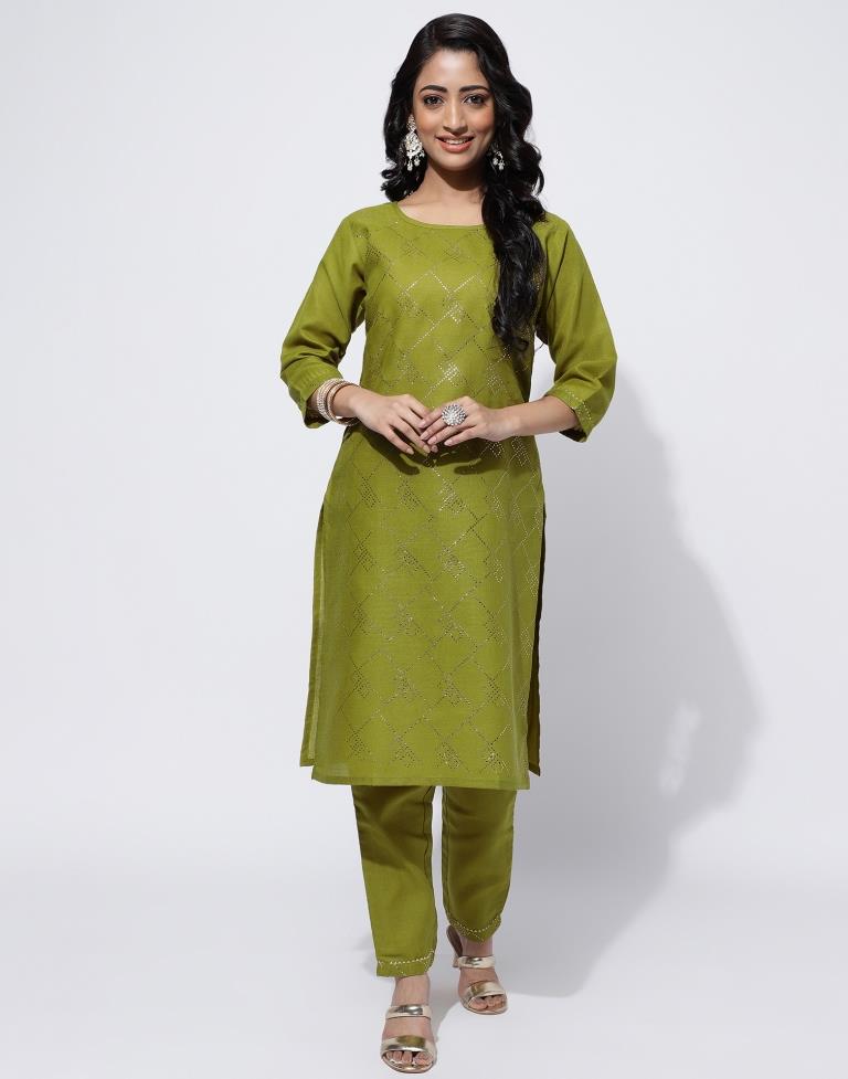 Buy DaSHEHRI Brand - Premium Pure Cotton Knee Length Plain Kurti with  Antique Finish Neck Button | Summer Essential | Casual Kurta Office Wear  (L) Olive Green at Amazon.in