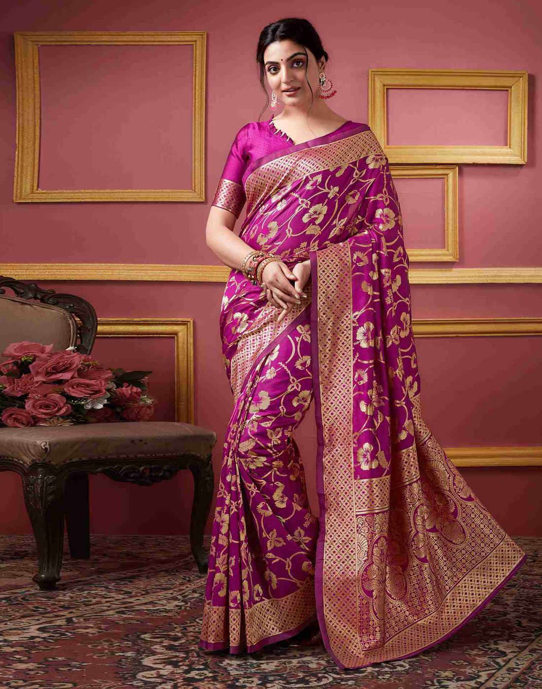 Dark Magenta Silk Plain Saree