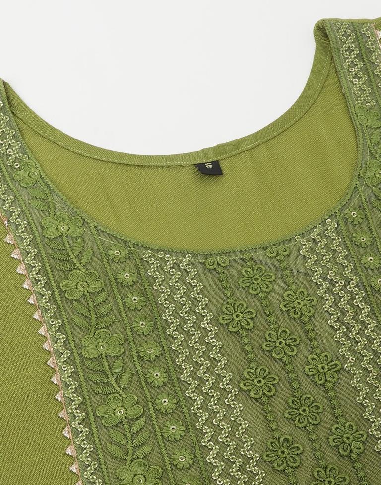 Parrot Green Sequence Straight Kurti With Pant And Dupatta | Leemboodi