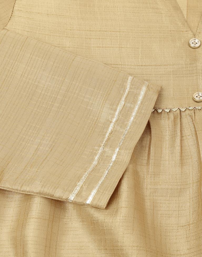 Beige Plain Silk Straight Kurta With Pant And Dupatta