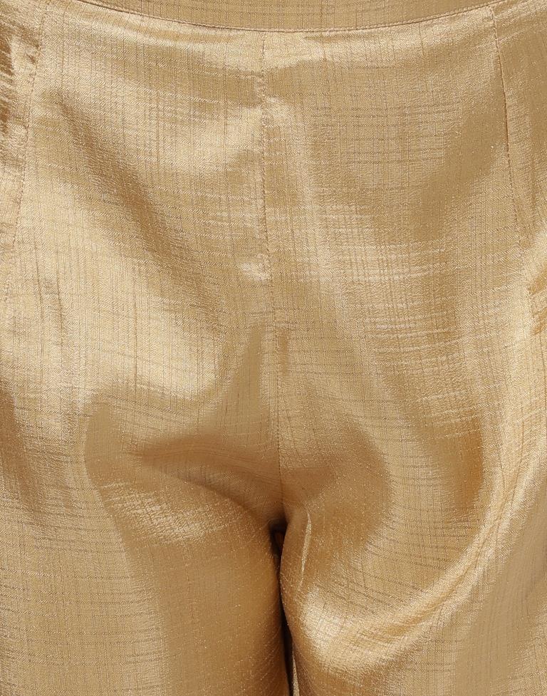 Beige Plain Silk Straight Kurta With Pant And Dupatta