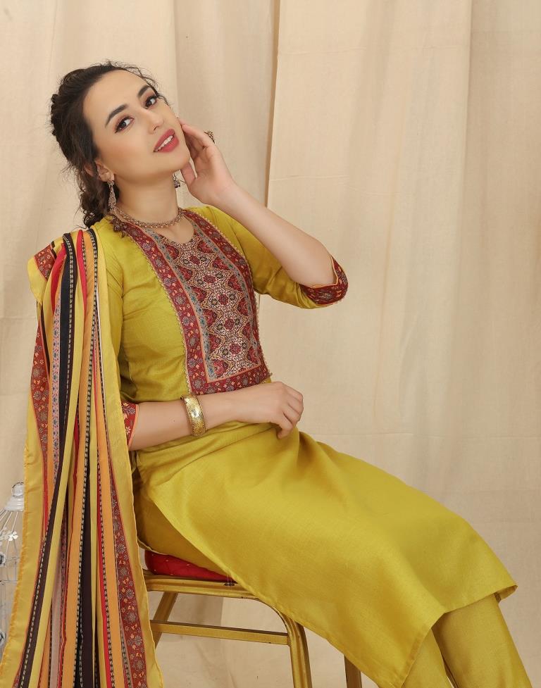 Mehndi Color Party Wear Gharara Suit With Dupatta :: MY SHOPPY LADIES WEAR
