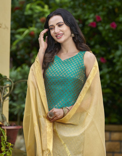 Rama Green Jacquard Silk Straight Kurta With Pant And Dupatta