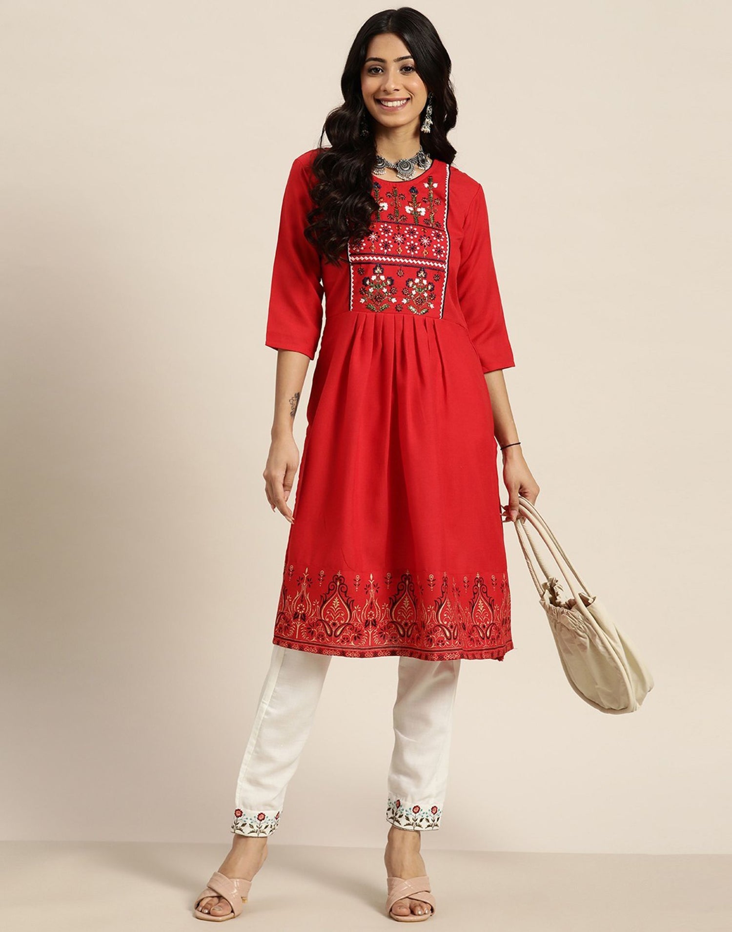 Red Cotton Kurta With Pant | Leemboodi