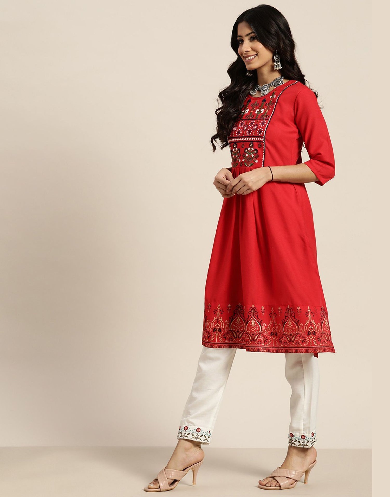 Red Cotton Kurta With Pant | Leemboodi