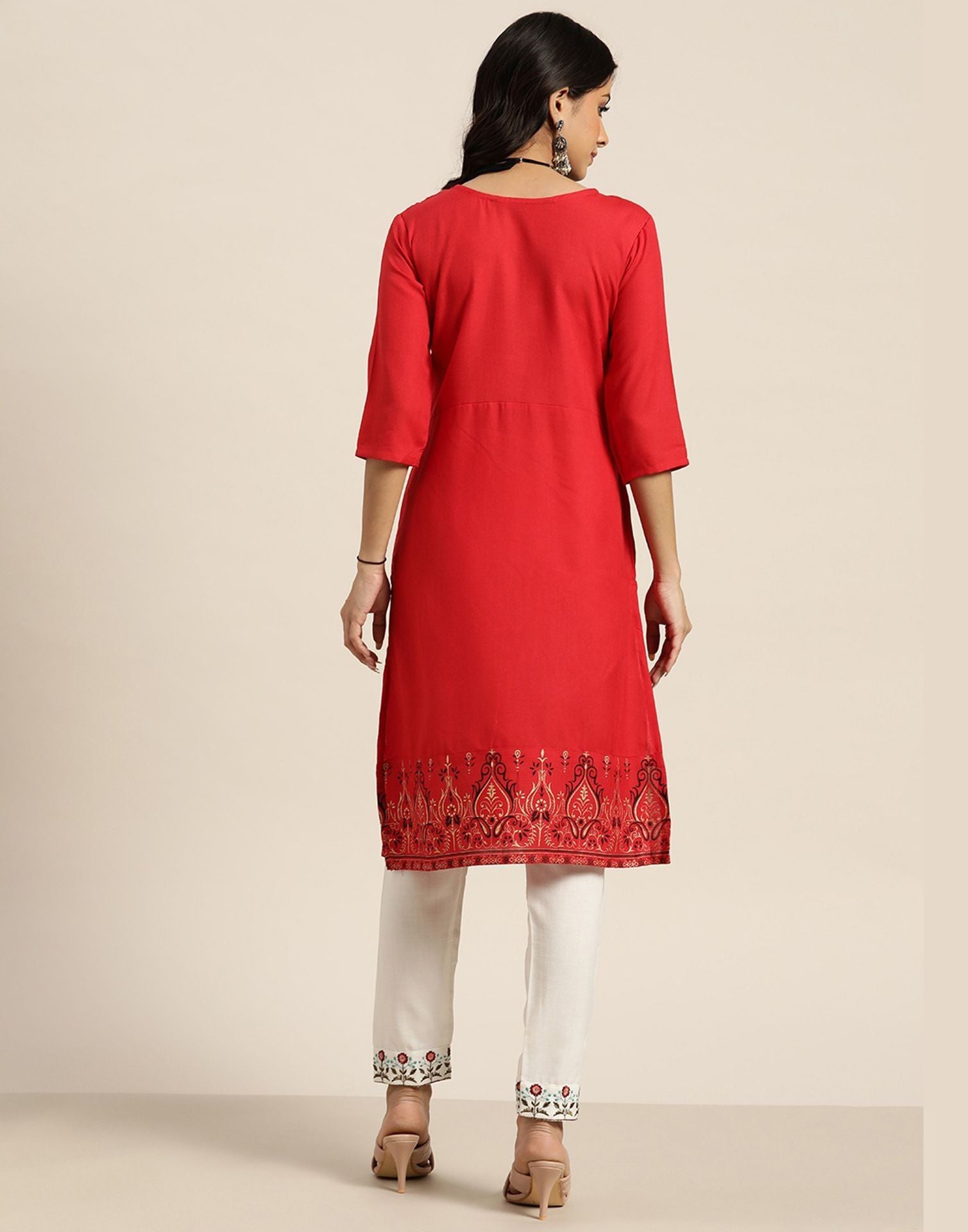 Red Cotton Kurta With Pant | Leemboodi