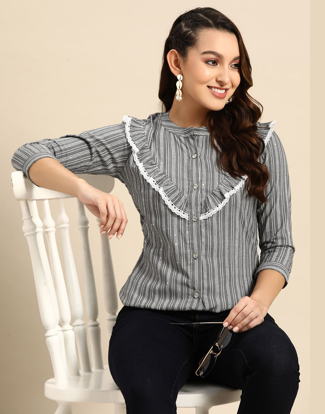 Grey Cotton Striped Shirt | Leemboodi