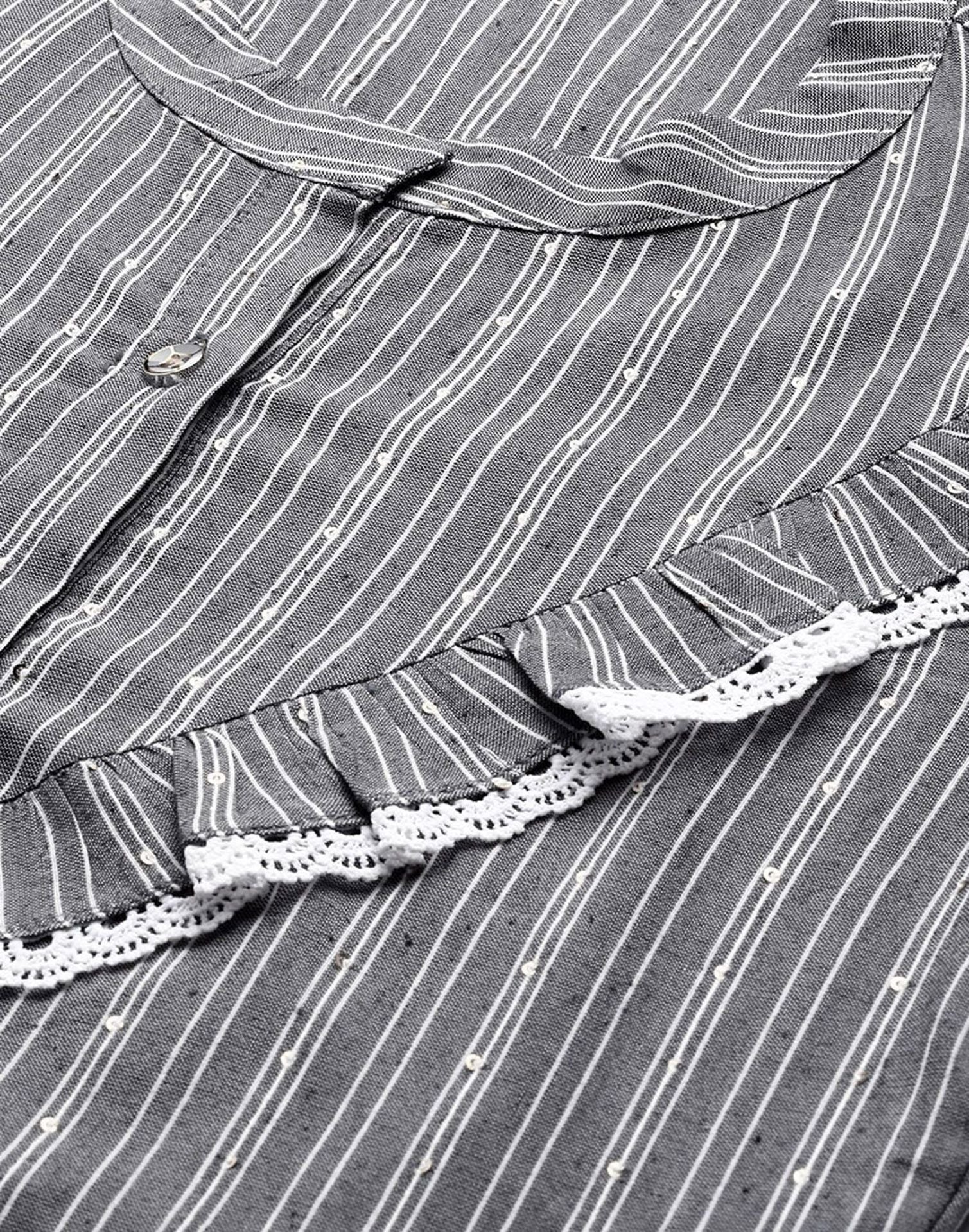 Grey Cotton Striped Shirt | Leemboodi