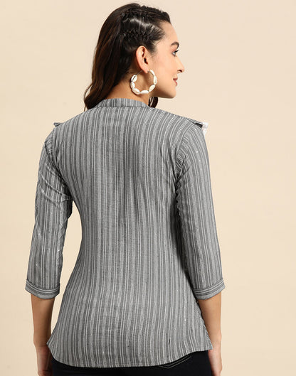 Grey Cotton Striped Shirt | Leemboodi