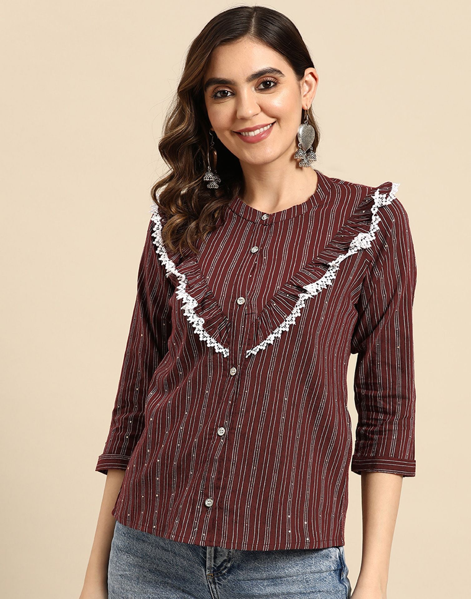 Maroon Cotton Striped Shirt | Leemboodi