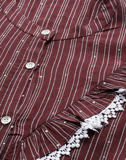 Maroon Cotton Striped Shirt | Leemboodi