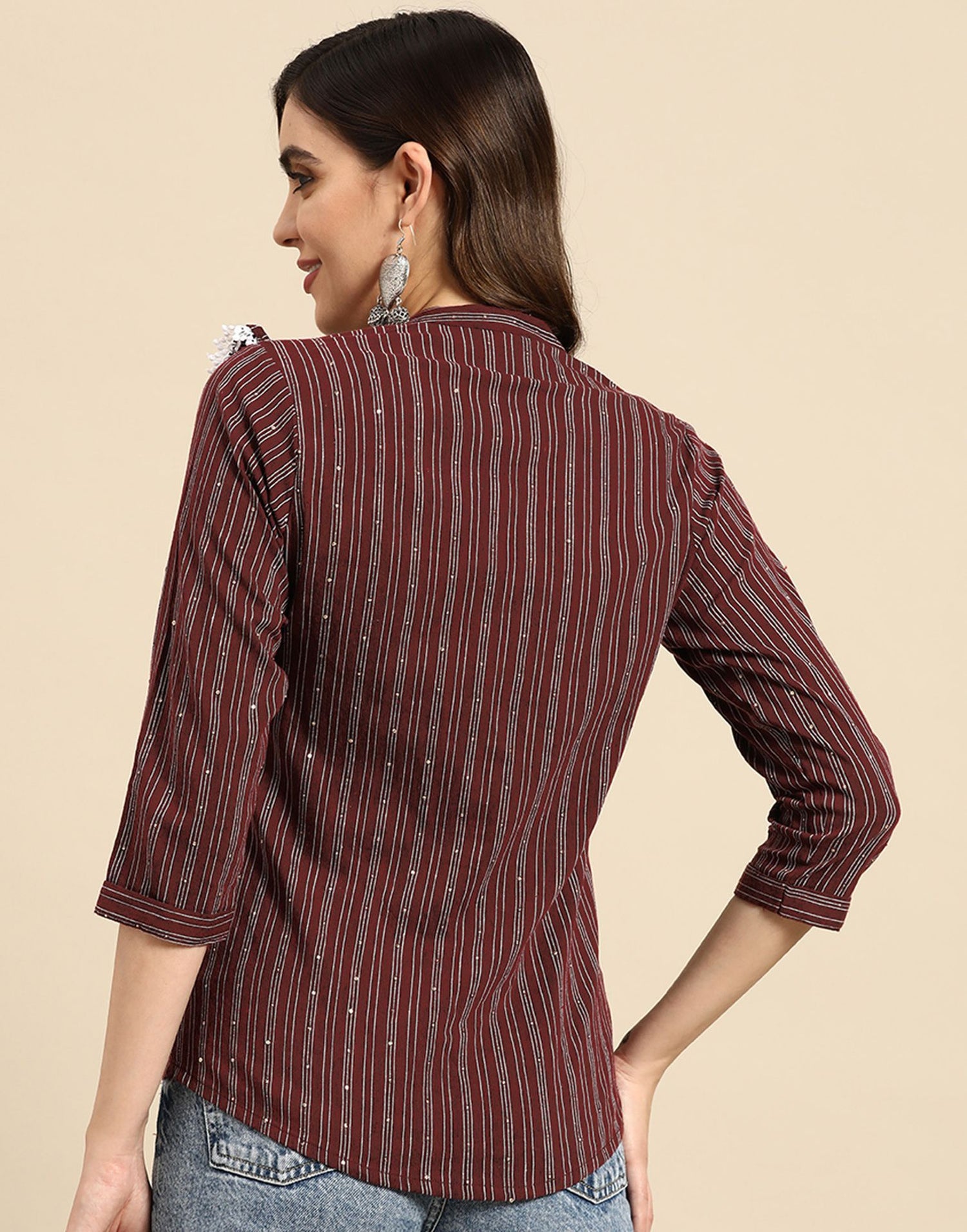 Maroon Cotton Striped Shirt | Leemboodi