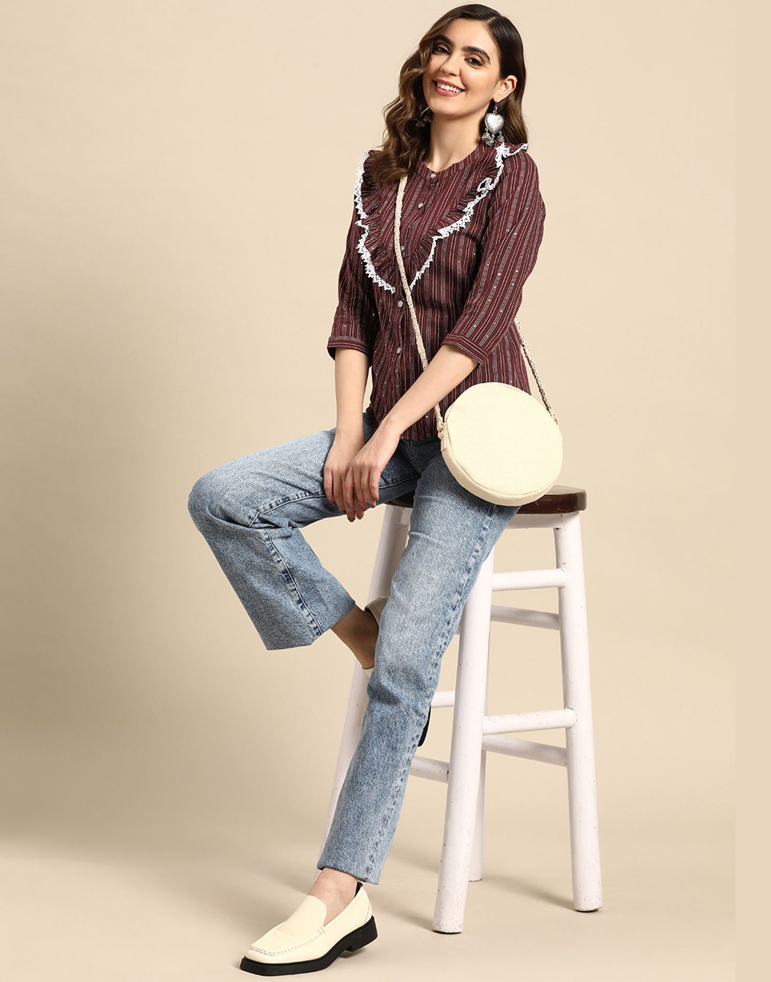 Maroon Cotton Striped Shirt | Leemboodi