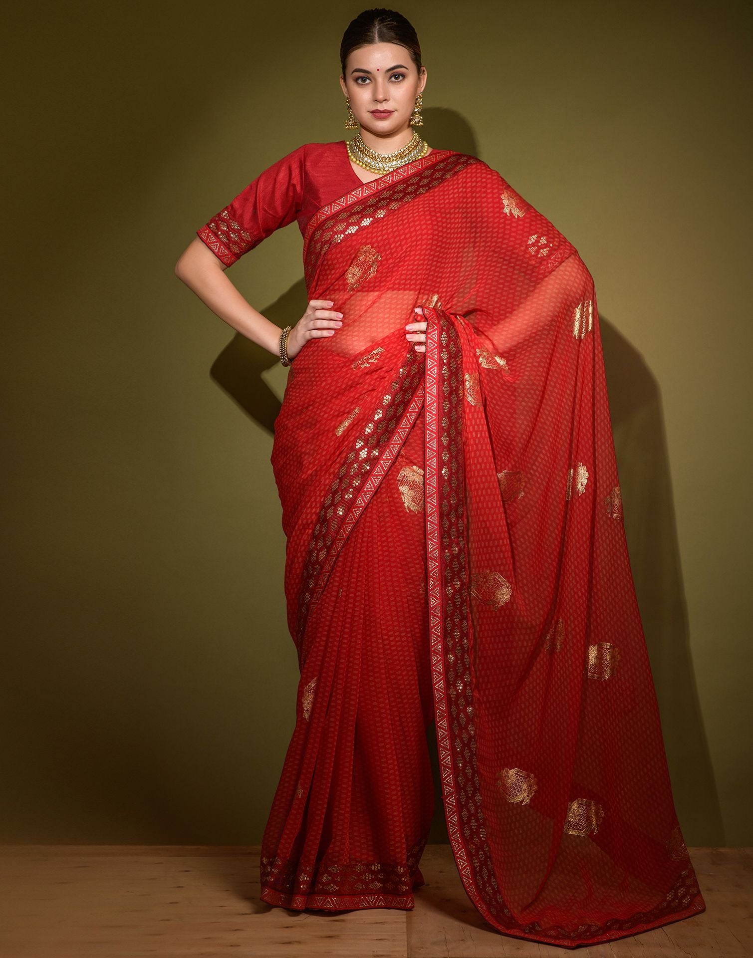 Red Heavy Border Embroidered Saree With Blouse 2887SR03