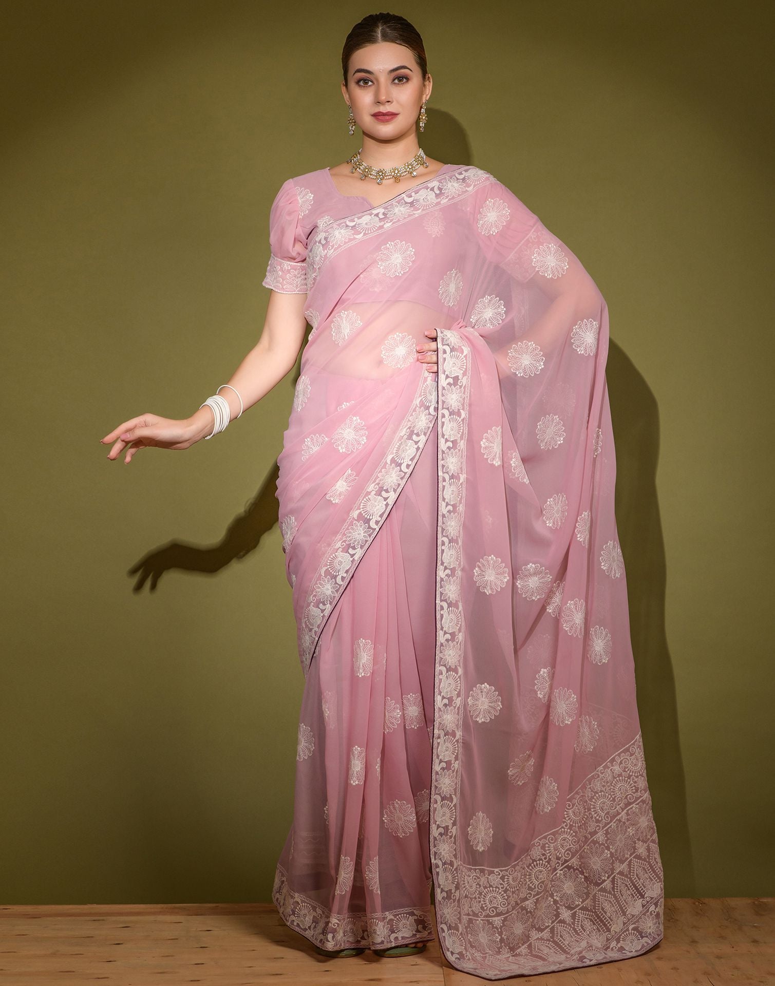 Puce Pink Woven Banarasi Georgette Silk Saree – MySilkLove