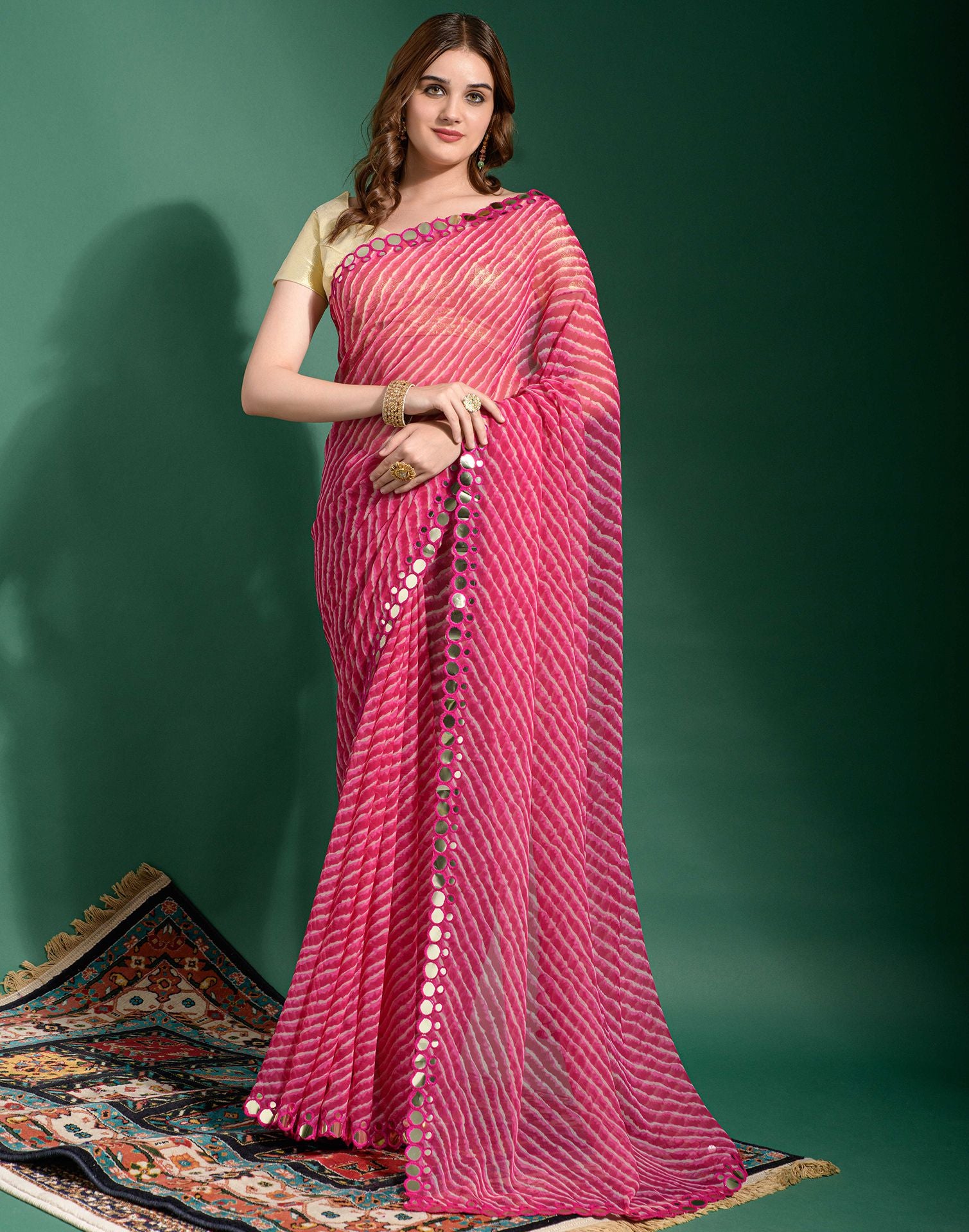 SAARVI Designer heavy gotta patti handwork chiffon saree with running blouse -Shoppypark.com