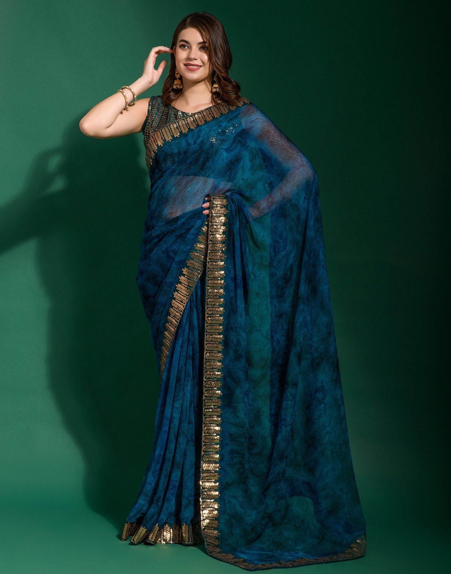 Dark blue hotsell chiffon saree