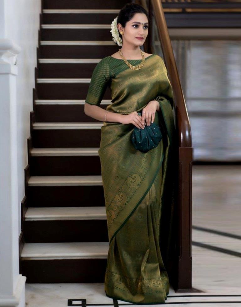 Buy Stylish Dark Green Women Self Pattern Handloom Cotton Silk Saree with  Blouse Piece Online In India At Discounted Prices