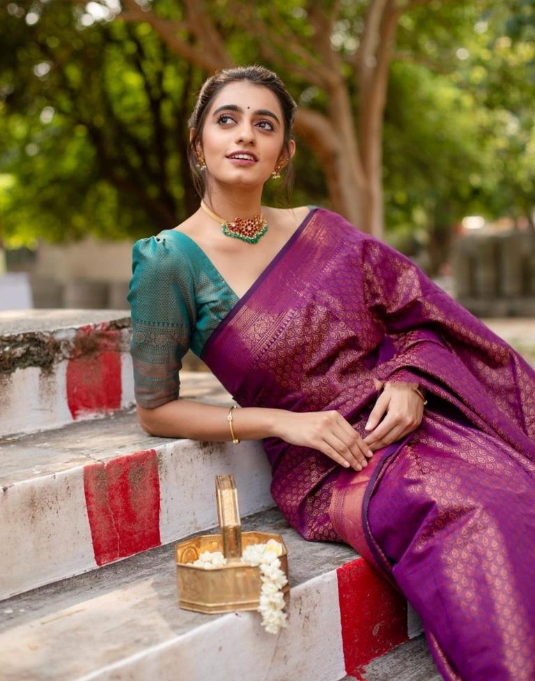 Purple Jacquard Kanjivaram Silk Saree