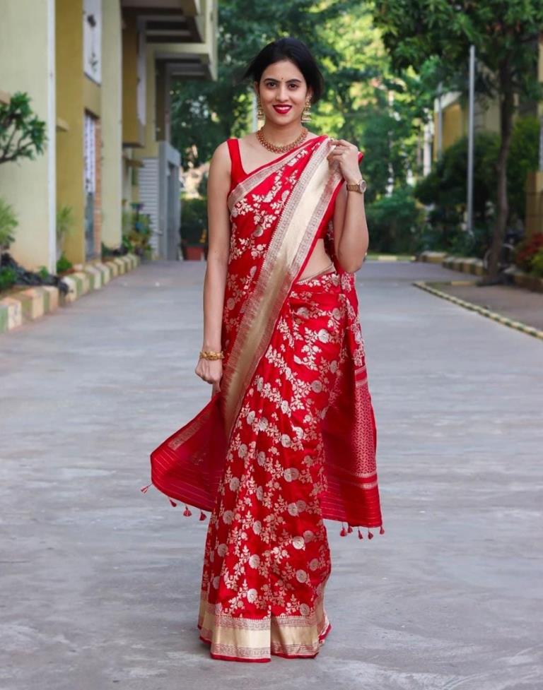 Red Jacquard Banarasi Silk Saree