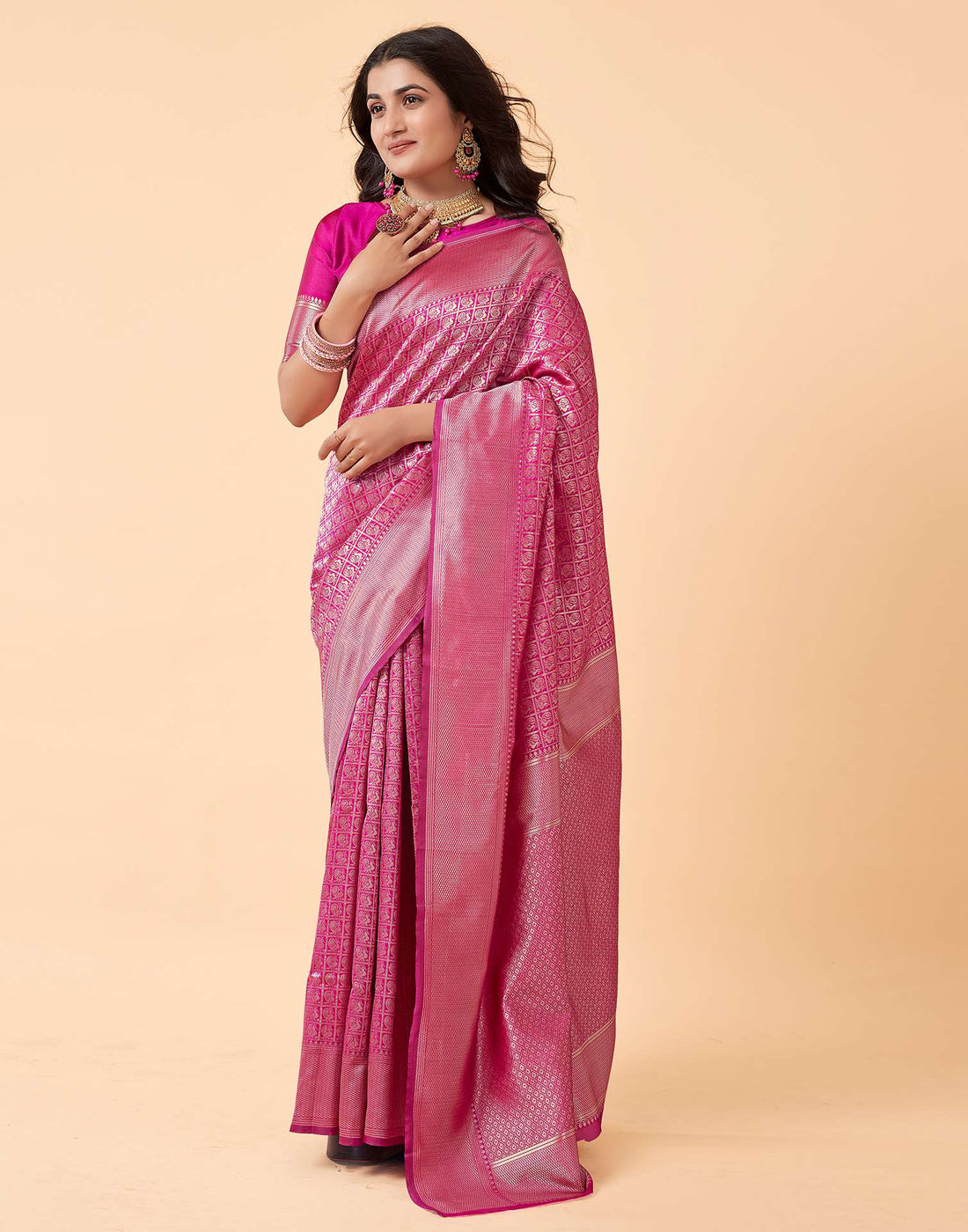 Rani Pink Jacquard Banarasi Silk Saree