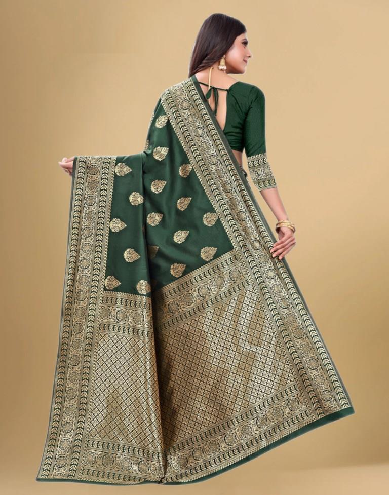 Dark Green Jacquard Banarasi Silk Saree