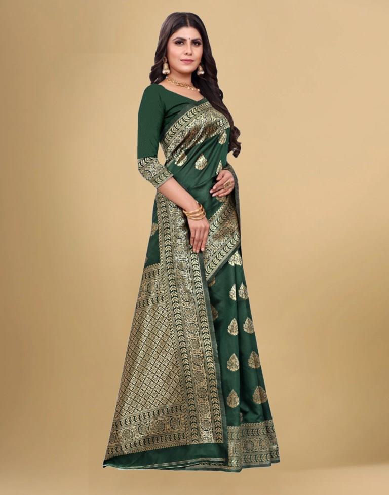 Dark Green Jacquard Banarasi Silk Saree