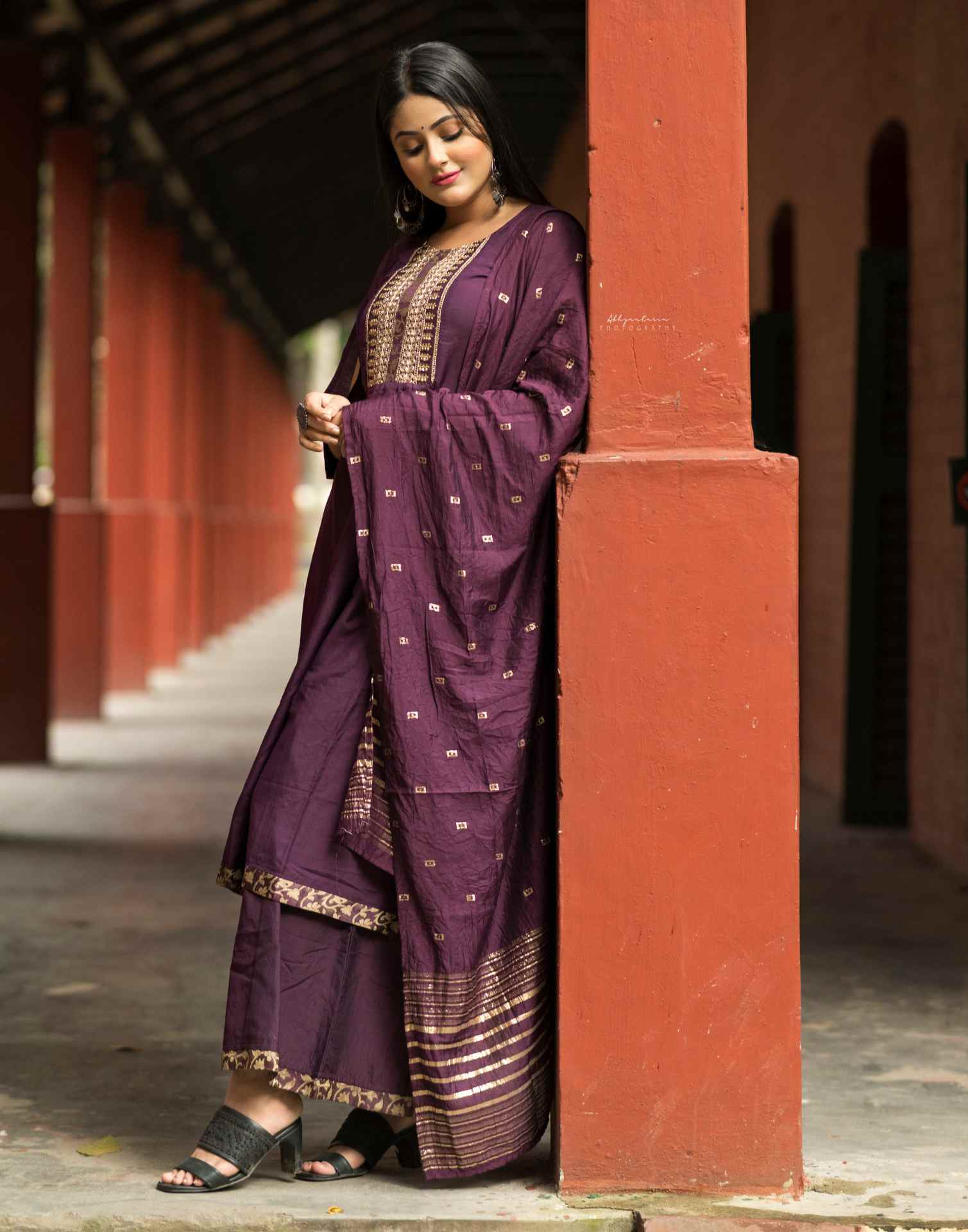 Wine Kurti With Palazzo And Dupatta