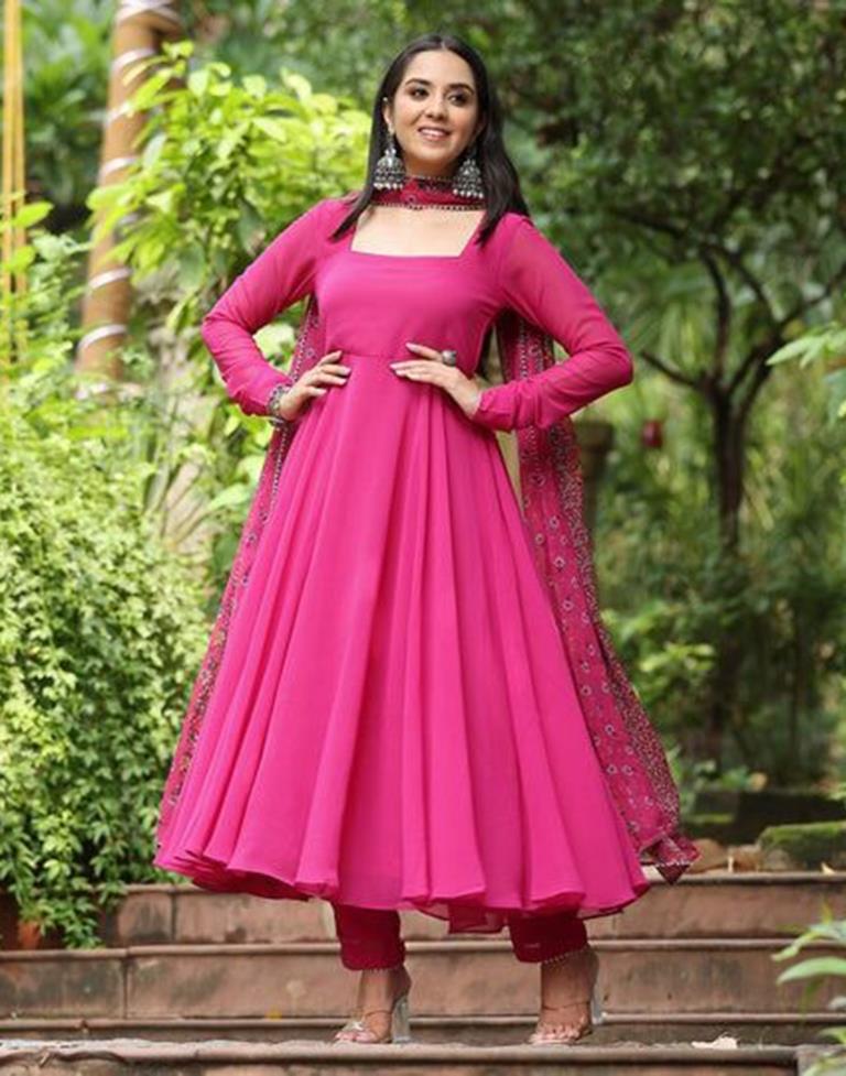 Women's Hot Princess Pink dress with cut work dupatta - Indian Virasat |  Cut work, Pink dress, Dress