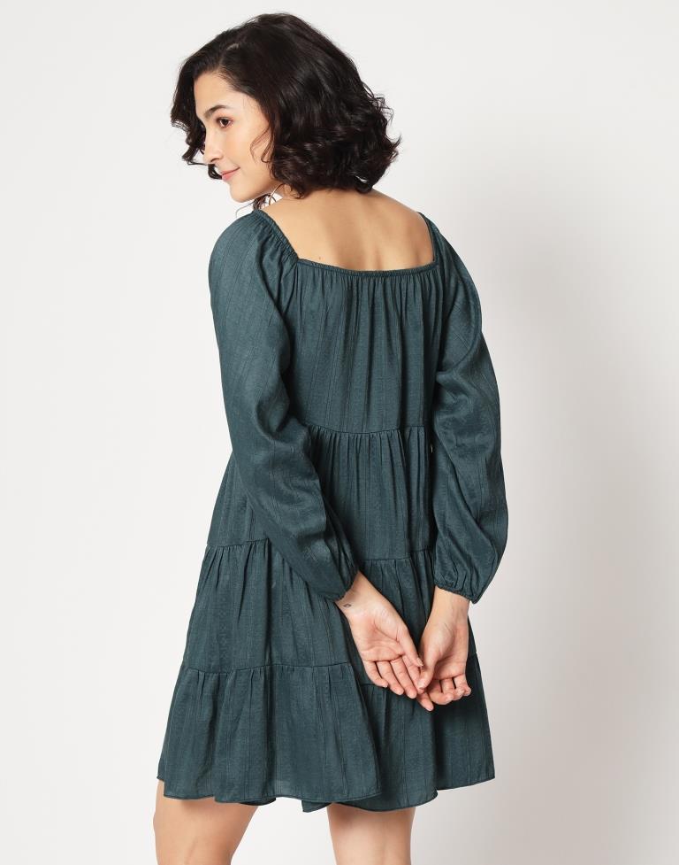 Green Viscose Printed Flared Dress | Leemboodi