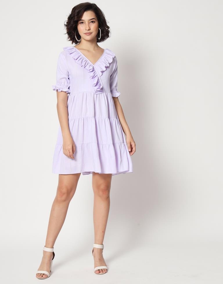 Lavender Viscose Printed Flared Dress | Leemboodi