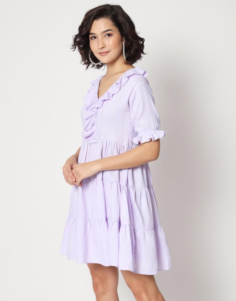 Lavender Viscose Printed Flared Dress | Leemboodi