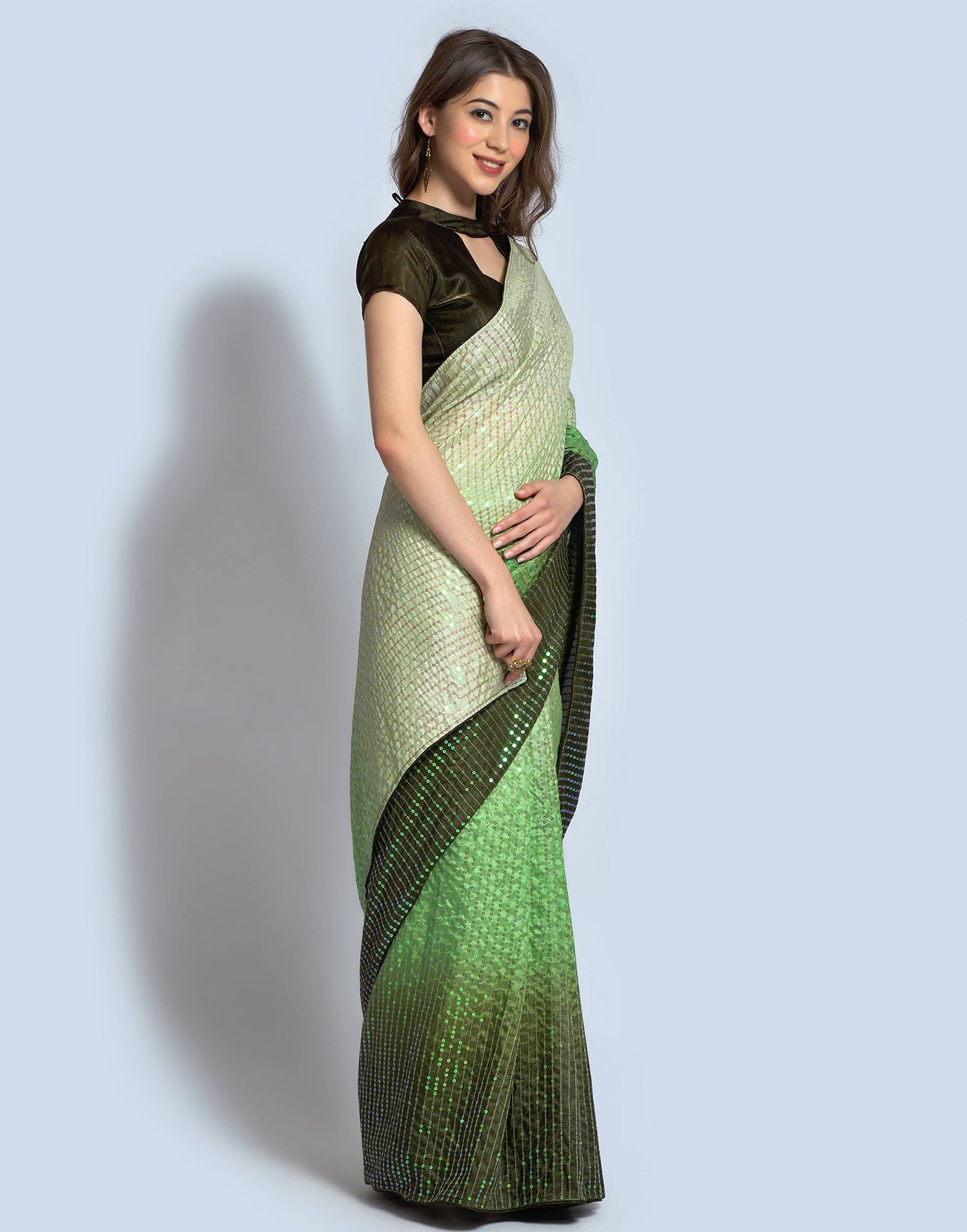 sadika Women's Trending Saubhagyavati Lace Dola Silk Sequance Embroidery  Mirror Work Blouse With Saree Belt (Green) : : Fashion