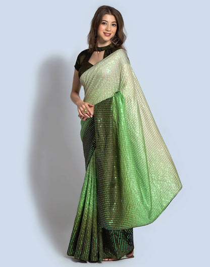 Green Dola Silk Sequence Saree – Leemboodi