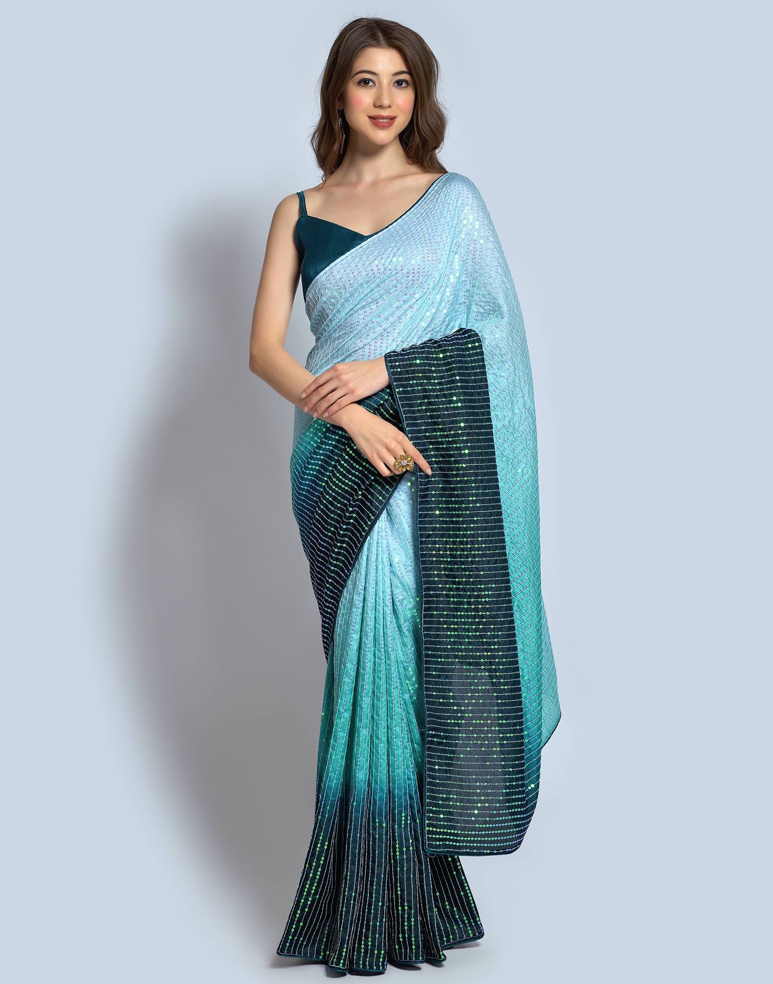 Blue georgette full sequence work partywear saree | Party wear sarees, Saree  designs, Bollywood fashion