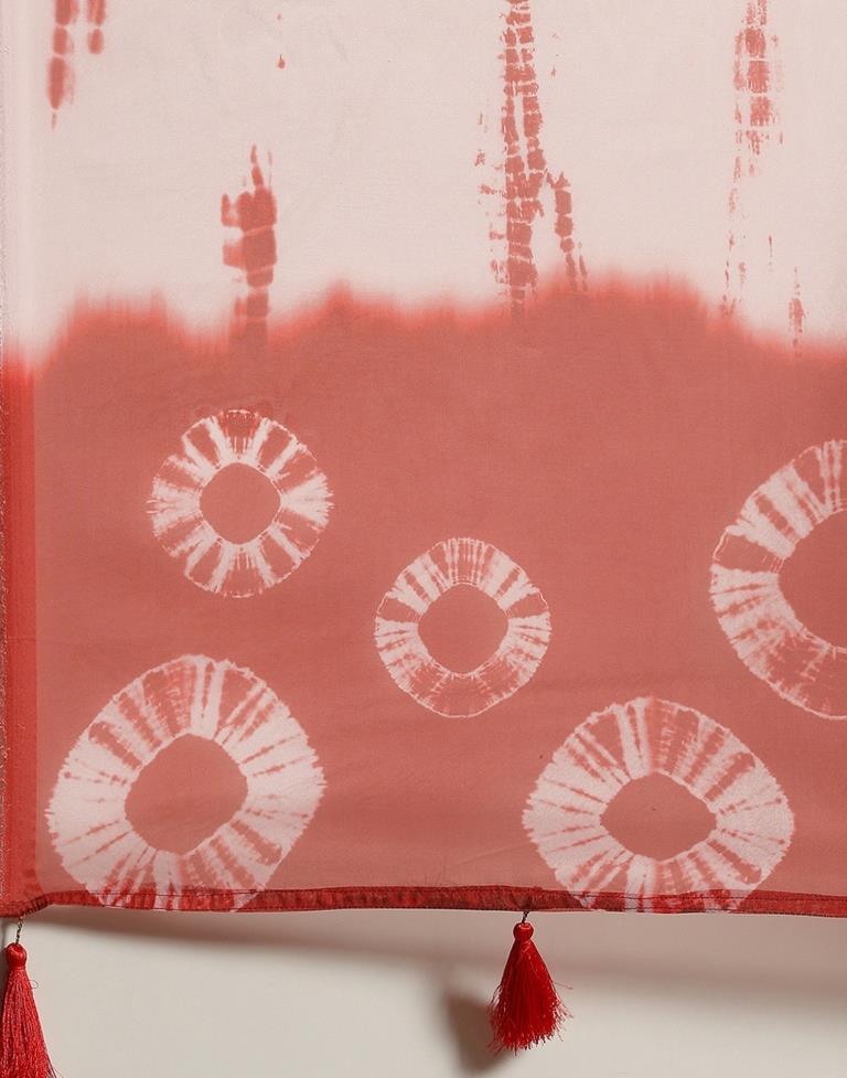 Red Organza Printed Saree With Tassel | Leemboodi
