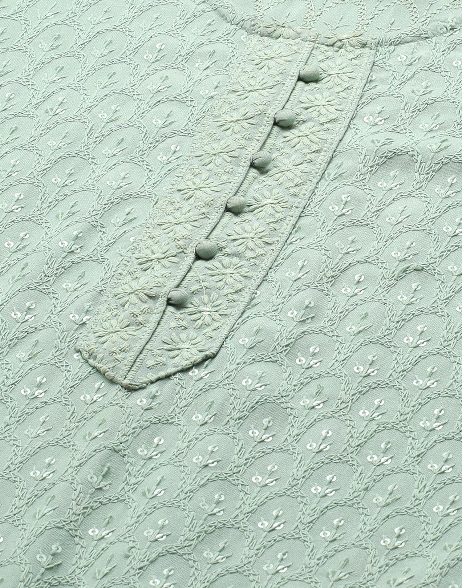 Sea Green Rayon Sequence Embroidery Straight Kurta | Leemboodi