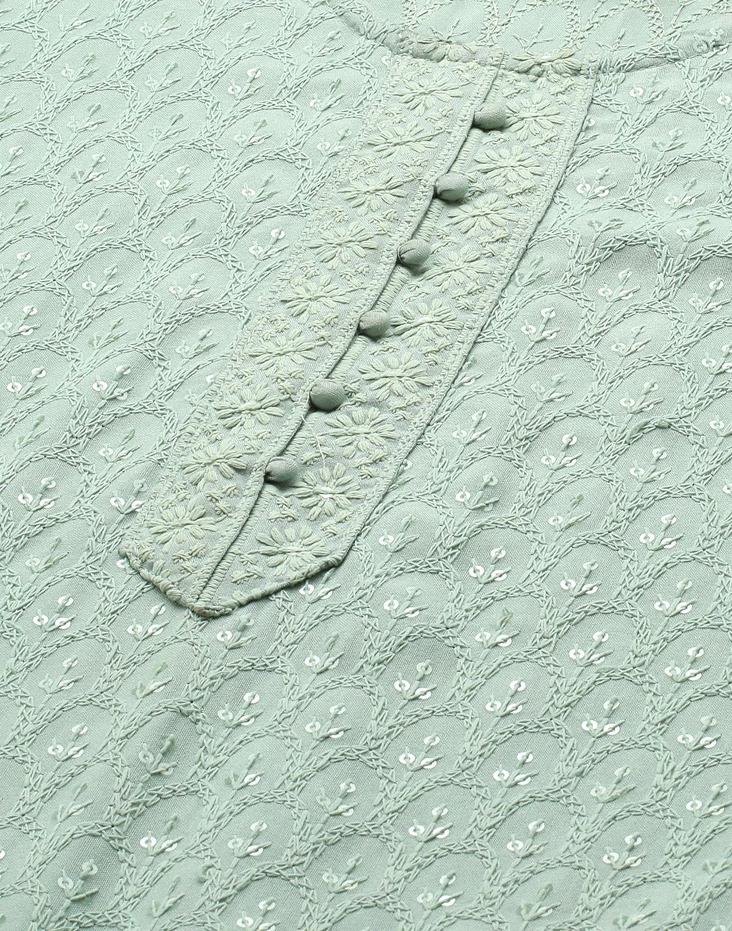 Sea Green Rayon Sequence Embroidery Straight Kurta | Leemboodi